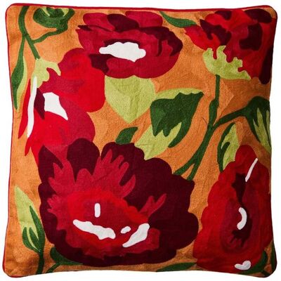 AHD AMAZING HOME DESIGN Cuscino Decorativo Ricamato Fiori Rossi Su Fondo Arancio 50x50 Cm Nuru AHD AMAZING HOME DESIGN Cuscino Decorativo Ricamato Fiori Rossi Su Fondo Arancio 50x50 Cm Nuru