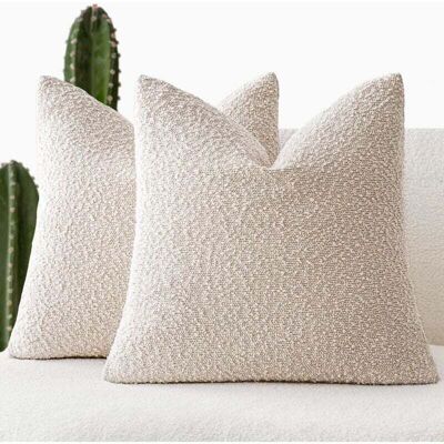 DPZO Set Di Due Fodere Decorative Per Cuscini, Con Trama E Lavorazione A Ricciolo, Color Avorio Neutro, 45 X 45 Cm. DPZO Set Di Due Fodere Decorative Per Cuscini, Con Trama E Lavorazione A Ricciolo, Color Avorio Neutro, 45 X 45 Cm.