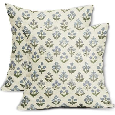 XISRENS Set Di 2 Federe Per Cuscini Con Stampa A Blocchi Blu-verdi 45 X 45 Cm, Stile Floreale Primaverile Vintage, Stile Bohémien, Decorazione Rustica, Ideali Per Un Divano O Un Letto. XISRENS Set Di 2 Federe Per Cuscini Con Stampa A Blocchi Blu-verdi 45 X 45 Cm, Stile Floreale Primaverile Vintage, Stile Bohémien, Decorazione Rustica, Ideali Per Un Divano O Un Letto.