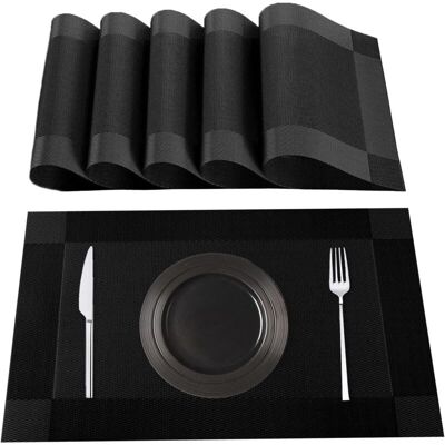 OEM Tovagliette Nere Lavabili, Set Da 6, 70% Pvc E 30% Poliestere, Antiscivolo, Resistenti Al Calore, Adatte Per Tavoli Da Cucina OEM Tovagliette Nere Lavabili, Set Da 6, 70% Pvc E 30% Poliestere, Antiscivolo, Resistenti Al Calore, Adatte Per Tavoli Da Cucina