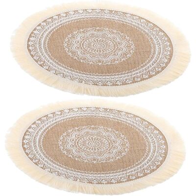 OEM Set Di 2 Tovagliette In Cotone E Lino Con Pon Pon, Comprensivo Di Sottobicchieri E Sottobicchieri Intrecciati. Decorazione Della Tavola Di Nozze. OEM Set Di 2 Tovagliette In Cotone E Lino Con Pon Pon, Comprensivo Di Sottobicchieri E Sottobicchieri Intrecciati. Decorazione Della Tavola Di Nozze.