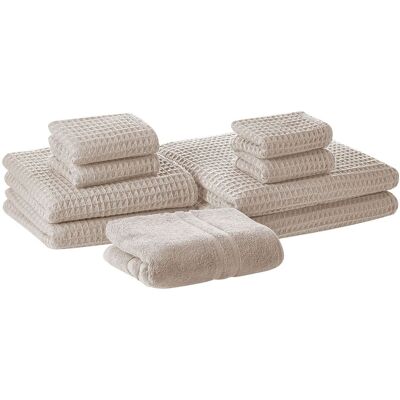 Set di 9 Asciugamani in Cotone Beige - Asciugamani per Ospiti e Bagno e Tappetino Set di 9 Asciugamani in Cotone Beige - Asciugamani per Ospiti e Bagno e Tappetino
