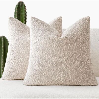 XISRENS Set Di 2 Federe Decorative Per Cuscini, Con Trama E Lavorazione A Ricciolo, Color Avorio Neutro, 45 X 45 Cm. XISRENS Set Di 2 Federe Decorative Per Cuscini, Con Trama E Lavorazione A Ricciolo, Color Avorio Neutro, 45 X 45 Cm.