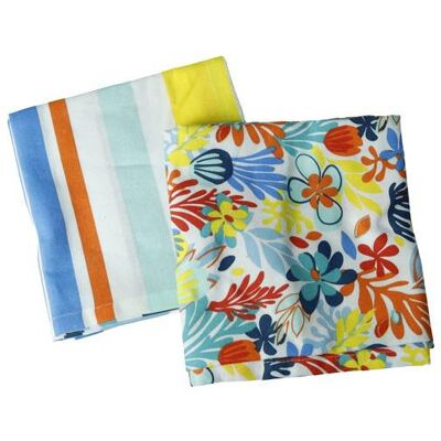 BRANDANI Set 2 Strofinacci Cotone Strisce E Fiori Tahiti Cm 50x70 BRANDANI Set 2 Strofinacci Cotone Strisce E Fiori Tahiti Cm 50x70