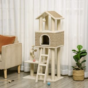 PZCC Pawhut Con Cuccia Per Gatti, Giocattolo Incluso, Peluche In Sisal, Kaki + Beige + Caffè PZCC Pawhut Con Cuccia Per Gatti, Giocattolo Incluso, Peluche In Sisal, Kaki + Beige + Caffè