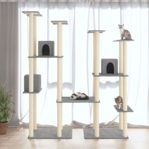 Albero per Gatti con Tiragraffi e Pali in Sisale Grigio Chiaro - Torre per Gatti Albero per Gatti con Tiragraffi e Pali in Sisale Grigio Chiaro - Torre per Gatti