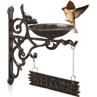 RELAXDAYS Abbeveratoio Per Uccelli In Ghisa, Targhetta "welcome", Decorazione Da Giardino, Montaggio A Parete, Marrone - RELAXDAYS Abbeveratoio Per Uccelli In Ghisa, Targhetta "welcome", Decorazione Da Giardino, Montaggio A Parete, Marrone -