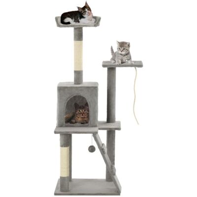Albero per Gatti Helloshop26 - 120cm Grigio con Sisal e Casa Accogliente Albero per Gatti Helloshop26 - 120cm Grigio con Sisal e Casa Accogliente