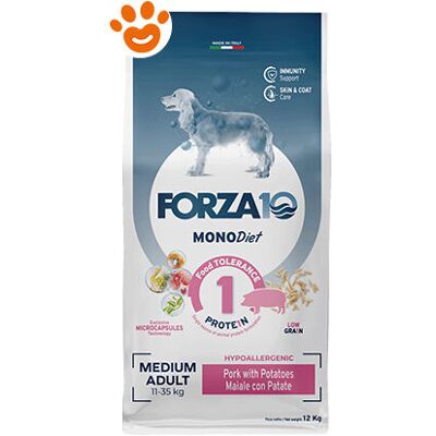 Forza10 Maiale Cibo per Cani - Dieta a Basso Contenuto di Cereali per Cani Medi Forza10 Maiale Cibo per Cani - Dieta a Basso Contenuto di Cereali per Cani Medi