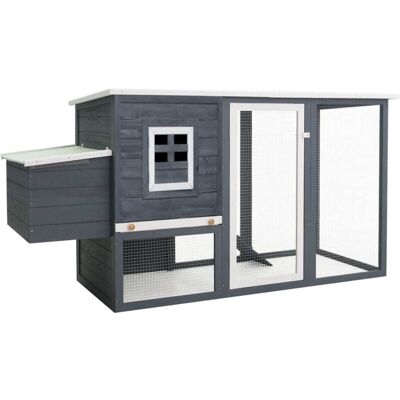 VIDAXL Pollaio All'aperto Con 1 Casetta Di Cova Grigio In Legno - VIDAXL Pollaio All'aperto Con 1 Casetta Di Cova Grigio In Legno -