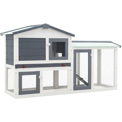 VIDAXL Conigliera Per Esterni Grande Grigia E Bianca 145x45x84cm Legno - VIDAXL Conigliera Per Esterni Grande Grigia E Bianca 145x45x84cm Legno -