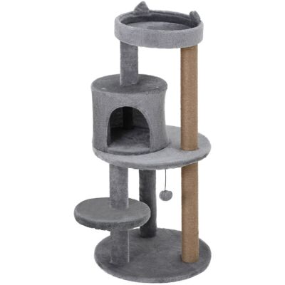 PawHut Albero Tiragraffi Per 1-2 Gatti Di 4.5kg Con 3 Livelli, Grigio - PawHut Albero Tiragraffi Per 1-2 Gatti Di 4.5kg Con 3 Livelli, Grigio -