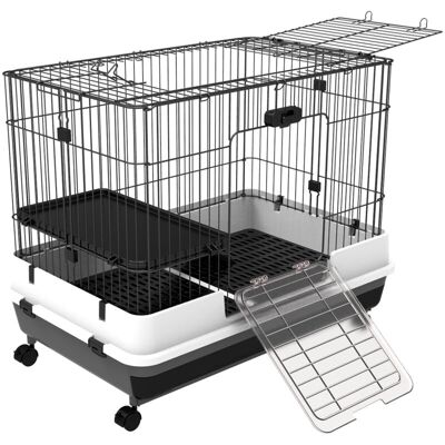PawHut Gabbietta Per Conigli Porcellini D'India In Metallo Nero - PawHut Gabbietta Per Conigli Porcellini D'India In Metallo Nero -