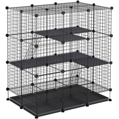 TORMATOR Gabbia/recinto/box Modulare Per Roditori, Dimensioni: L 111 X P 75 X H 119 Cm, 3 Livelli, 4 Porte, Rete Metallica Nera TORMATOR Gabbia/recinto/box Modulare Per Roditori, Dimensioni: L 111 X P 75 X H 119 Cm, 3 Livelli, 4 Porte, Rete Metallica Nera