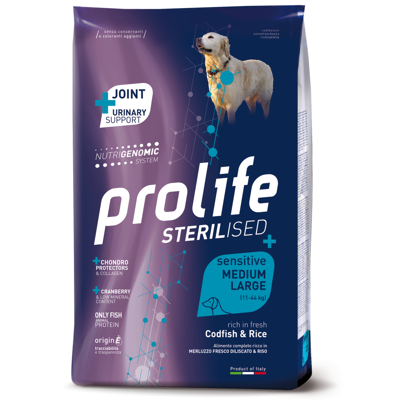 PROLIFE Cane - Medium/large Sterilised Merluzzo E Riso 10 Kg PROLIFE Cane - Medium/large Sterilised Merluzzo E Riso 10 Kg