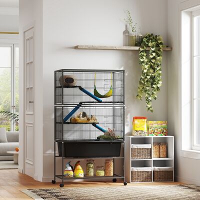 PZCC Gabbia Per Piccoli Animali, Gabbia Per Animali Domestici A 5 Livelli, Rampe Antiscivolo, Amaca, 88 X 48 X 150,5 Cm, Grigio Scuro PZCC Gabbia Per Piccoli Animali, Gabbia Per Animali Domestici A 5 Livelli, Rampe Antiscivolo, Amaca, 88 X 48 X 150,5 Cm, Grigio Scuro