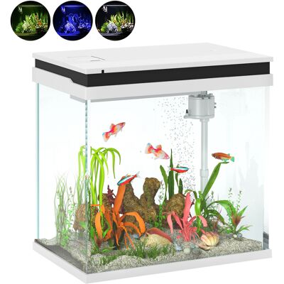 IROVAMI Acquario In Vetro 26 Litri Per Pesci Rossi Con Illuminazione Led, Filtro E Pompa, 38x26x38 Cm, Bianco IROVAMI Acquario In Vetro 26 Litri Per Pesci Rossi Con Illuminazione Led, Filtro E Pompa, 38x26x38 Cm, Bianco