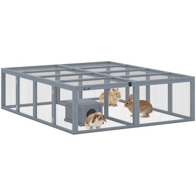 IROVAMI Conigliera Legno Free-range Con 2 Porte, Per 2-4 Conigli Nani, 180,4x150x48 Cm, Grigia IROVAMI Conigliera Legno Free-range Con 2 Porte, Per 2-4 Conigli Nani, 180,4x150x48 Cm, Grigia