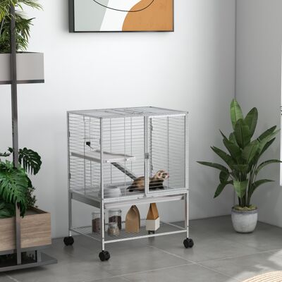 PZCC Gabbia Per Piccoli Animali Su Ruote, 2 Livelli Con 2 Porte, 1 Rampa, 1 Ripiano Portaoggetti, 61,5 X 44,5 X 86 Cm, Grigia PZCC Gabbia Per Piccoli Animali Su Ruote, 2 Livelli Con 2 Porte, 1 Rampa, 1 Ripiano Portaoggetti, 61,5 X 44,5 X 86 Cm, Grigia