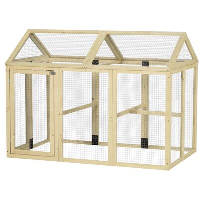 GIORDANOSHOP Recinto Per Galline All'aperto 140x88,5x106 Cm Con Porte Multiple E Rete In Metallo In Legno Naturale GIORDANOSHOP Recinto Per Galline All'aperto 140x88,5x106 Cm Con Porte Multiple E Rete In Metallo In Legno Naturale