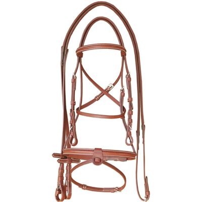 Supreme Full, Cognac: Briglia Inglese Con Frontalino Dritto E Cuciture Bianche In Cuoio Con Redini In Gomma Supreme Full, Cognac: Briglia Inglese Con Frontalino Dritto E Cuciture Bianche In Cuoio Con Redini In Gomma