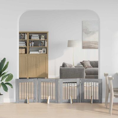 VIDAXL Cancello Per Cani Pieghevole Con Supporti 4 Pz Grigio VIDAXL Cancello Per Cani Pieghevole Con Supporti 4 Pz Grigio