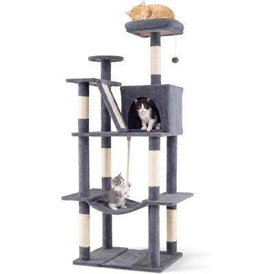 COSTWAY Albero Per Gatti Alto 158 Cm,con Trespolo Di Peluche, Grotta, Amaca,grigio Scuro COSTWAY Albero Per Gatti Alto 158 Cm,con Trespolo Di Peluche, Grotta, Amaca,grigio Scuro