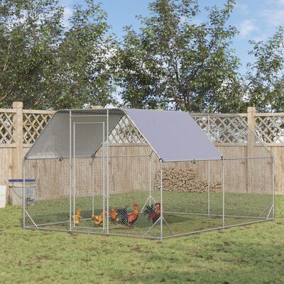 KELLANY Recinto Per Polli Grande Per 10-12 Polli Con Porta E Tetto Impermeabile Contro Il Sole, Oxford/argento 280x380x195 Cm KELLANY Recinto Per Polli Grande Per 10-12 Polli Con Porta E Tetto Impermeabile Contro Il Sole, Oxford/argento 280x380x195 Cm