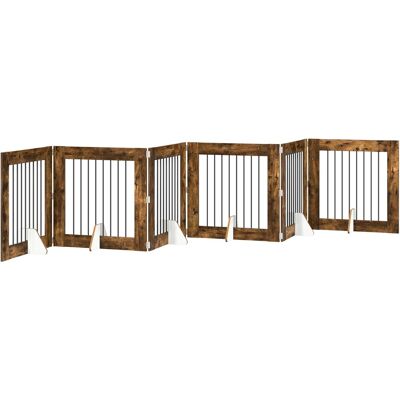 VIDAXL Cancello Per Cani Pieghevole Con Supporti 6 Pcs Rovere Fumo VIDAXL Cancello Per Cani Pieghevole Con Supporti 6 Pcs Rovere Fumo