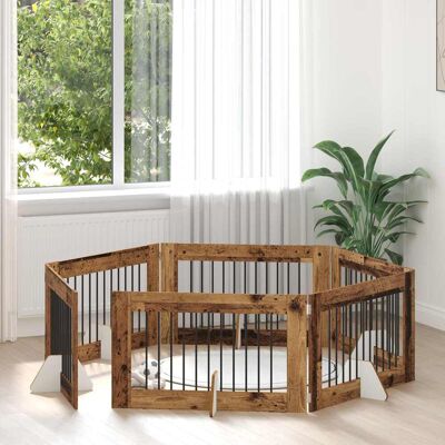 VIDAXL Cancello Per Cani Con Supporti 6 Pcs Legno Antico 100 X 60 VIDAXL Cancello Per Cani Con Supporti 6 Pcs Legno Antico 100 X 60
