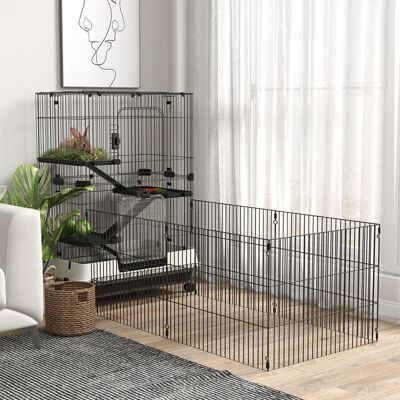 PZCC Gabbia Per Piccoli Animali Con Ruote, Dotata Di 3 Piattaforme Rimovibili, 3 Rampe, Vassoio Inferiore Rimovibile, In Metallo Pp Nero. PZCC Gabbia Per Piccoli Animali Con Ruote, Dotata Di 3 Piattaforme Rimovibili, 3 Rampe, Vassoio Inferiore Rimovibile, In Metallo Pp Nero.
