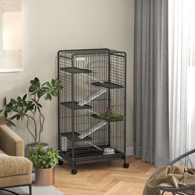 PZCC Gabbia Per Piccoli Animali E Piccoli Roditori Con Ruote, Gabbietta Per Conigli E Cincillà Con 5 Rampe E 5 Piattaforme, Ciotola E Bottiglia, 61.5x44x131 Cm, Nero PZCC Gabbia Per Piccoli Animali E Piccoli Roditori Con Ruote, Gabbietta Per Conigli E Cincillà Con 5 Rampe E 5 Piattaforme, Ciotola E Bottiglia, 61.5x44x131 Cm, Nero