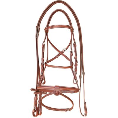 Supreme Pony, Marrone: Briglia Inglese In Cuoio Con Cuciture Bianche Sul Frontalino Completa Di Redini In Gomma Supreme Pony, Marrone: Briglia Inglese In Cuoio Con Cuciture Bianche Sul Frontalino Completa Di Redini In Gomma