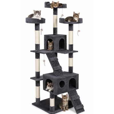 BAKAJI Tiragraffi Per Gatti Albero Sisal Parco Giochi Gatto Tira Graffi Alto 170cm Grey BAKAJI Tiragraffi Per Gatti Albero Sisal Parco Giochi Gatto Tira Graffi Alto 170cm Grey