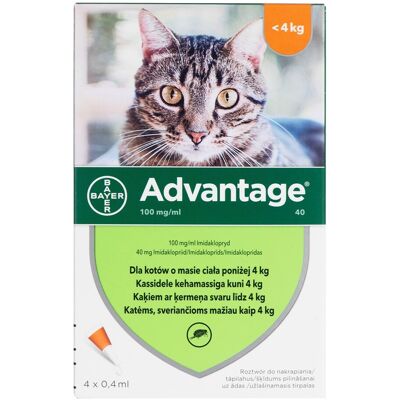 OEM Gocce Antipulci Elanco Advantage Per Gatti Di Piccola Taglia 4x0,4ml Fino A 4 Kg OEM Gocce Antipulci Elanco Advantage Per Gatti Di Piccola Taglia 4x0,4ml Fino A 4 Kg