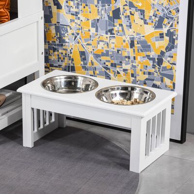 PZCC Supporto Rialzato Per Ciotole Per Cani Pawhut, Supporto Doppio Per Ciotole Per Cani/gatti, Dimensioni: 44l X 24w X 15h Cm, Include 2 Ciotole In Acciaio Inox Da 0,9l, Legno Bianco PZCC Supporto Rialzato Per Ciotole Per Cani Pawhut, Supporto Doppio Per Ciotole Per Cani/gatti, Dimensioni: 44l X 24w X 15h Cm, Include 2 Ciotole In Acciaio Inox Da 0,9l, Legno Bianco