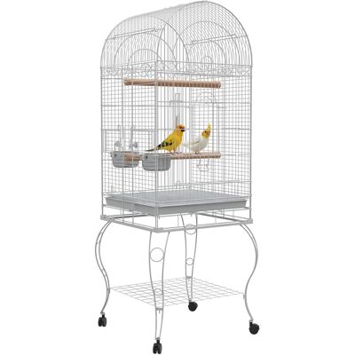 IROVAMI Gabbia Uccelli Mobile Con Ripiano Rimovibile, Vassoio, 2 Ciotole, Trespolo Acciaio Inox, 51x51x153 Cm, Bianca IROVAMI Gabbia Uccelli Mobile Con Ripiano Rimovibile, Vassoio, 2 Ciotole, Trespolo Acciaio Inox, 51x51x153 Cm, Bianca