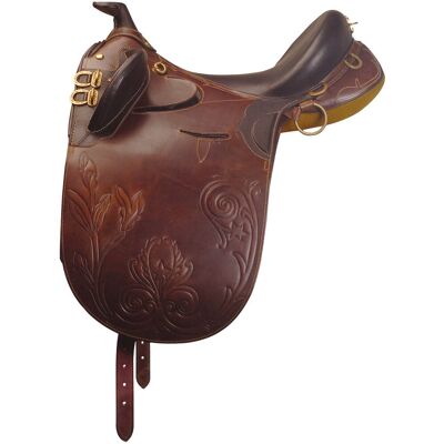 LAKOTA Sella Australiana Con Pomolo In Cuoio Ingrassato Con Staffe Staffili Sottopancia Sassinga: 18", Marrone LAKOTA Sella Australiana Con Pomolo In Cuoio Ingrassato Con Staffe Staffili Sottopancia Sassinga: 18", Marrone
