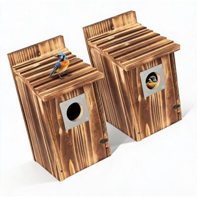 OEM Casetta Per Uccelli In Legno Carbonizzato Con Protezione Metallica Contro I Predatori, 2 Pezzi (marrone) OEM Casetta Per Uccelli In Legno Carbonizzato Con Protezione Metallica Contro I Predatori, 2 Pezzi (marrone)
