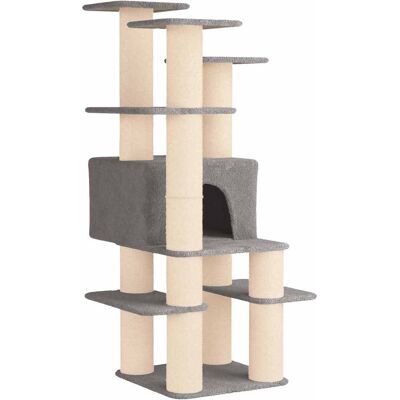VIDAXL Albero Per Gatti Con Pali Per Graffiare In Sisal Grigio Chiaro VIDAXL Albero Per Gatti Con Pali Per Graffiare In Sisal Grigio Chiaro