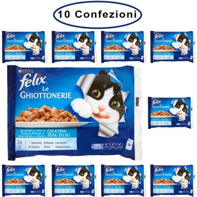 Purina Felix Le Ghiottonerie Umido Gatto Salmone & Tonno 10 Confezioni Da 4 Buste Da 100 Grammi Purina Felix Le Ghiottonerie Umido Gatto Salmone & Tonno 10 Confezioni Da 4 Buste Da 100 Grammi