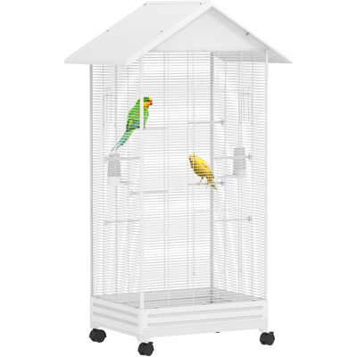 IROVAMI Gabbia Uccelli Con Ruote 79x65x155 Cm, Grande, 2 Mangiatoie, 8 Trespoli, Vassoio Rimovibile, Bianca IROVAMI Gabbia Uccelli Con Ruote 79x65x155 Cm, Grande, 2 Mangiatoie, 8 Trespoli, Vassoio Rimovibile, Bianca