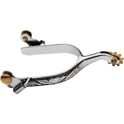 TATTINI Silver - Speroni Western In Acciaio Inox Con Bassorilievi A Foglia TATTINI Silver - Speroni Western In Acciaio Inox Con Bassorilievi A Foglia