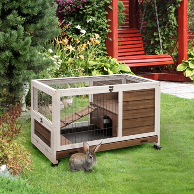 PZCC Conigliera Pawhut Per Piccoli Animali Domestici Con Tetto Apribile E Vassoio Rimovibile, 90x53x59 Cm, Marrone. PZCC Conigliera Pawhut Per Piccoli Animali Domestici Con Tetto Apribile E Vassoio Rimovibile, 90x53x59 Cm, Marrone.