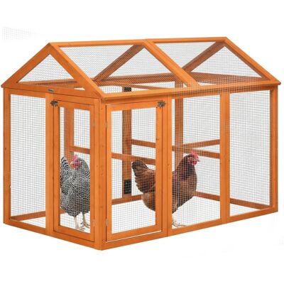 TORMATOR Gabbia Per Galline In Legno Con Porte Multiple E Rete In Metallo, 140x88.5x106cm, Arancione TORMATOR Gabbia Per Galline In Legno Con Porte Multiple E Rete In Metallo, 140x88.5x106cm, Arancione