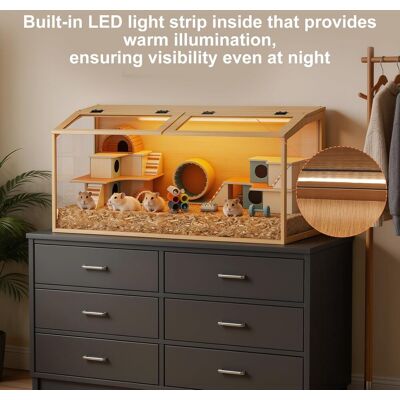 BINGOPAW Xl Gabbia Per Roditori Gabbia Per Criceti Piccoli Animali, In Legno + Vetro Temperato Con Luce 100cm BINGOPAW Xl Gabbia Per Roditori Gabbia Per Criceti Piccoli Animali, In Legno + Vetro Temperato Con Luce 100cm