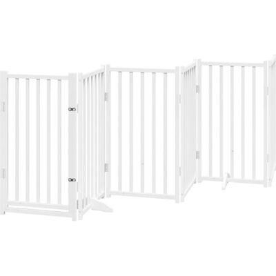 HELLOSHOP26 Cancelletto Di Sicurezza Per Cani Con Porta 6 Pannelli Legno Massello Di Abete Bianco 020023330 HELLOSHOP26 Cancelletto Di Sicurezza Per Cani Con Porta 6 Pannelli Legno Massello Di Abete Bianco 020023330
