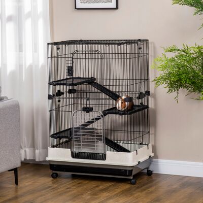 PZCC Gabbia Per Piccoli Animali Pawhut Con Ruote, 3 Piattaforme Rimovibili, 3 Rampe, Vassoio Inferiore Rimovibile, In Metallo/pp, 81,2 X 52,7 X 114 Cm, Nera. PZCC Gabbia Per Piccoli Animali Pawhut Con Ruote, 3 Piattaforme Rimovibili, 3 Rampe, Vassoio Inferiore Rimovibile, In Metallo/pp, 81,2 X 52,7 X 114 Cm, Nera.
