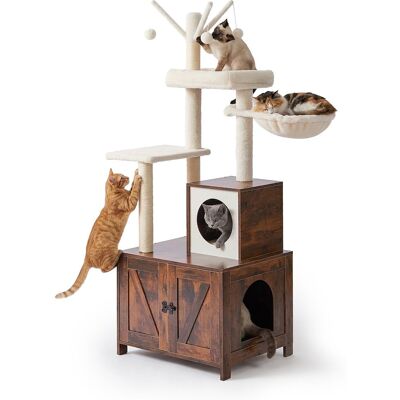 RELAXDAYS Tyrannos Tiragraffi Mobile Lettiera, Hlp: 150 X 60 X 49 Cm, Pali In Sisal E Cuccia, Industriale, Marrone Scuro/bianco RELAXDAYS Tyrannos Tiragraffi Mobile Lettiera, Hlp: 150 X 60 X 49 Cm, Pali In Sisal E Cuccia, Industriale, Marrone Scuro/bianco