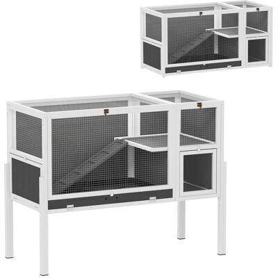 IROVAMI Gabbia Per Conigli Da Interno Convertibile, Conigliera Rialzata In Legno Con Vassoio Rimovibile E Tetto Apribile, Grigia IROVAMI Gabbia Per Conigli Da Interno Convertibile, Conigliera Rialzata In Legno Con Vassoio Rimovibile E Tetto Apribile, Grigia